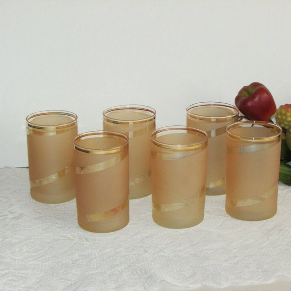 Juice Glasses Frosted Peach Swirl Schnapps Whiskey Glass Set Of 6 - Picture 6 of 7